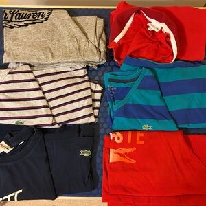 Lot of 6 Lacoste and Ralph Lauren tee shirts, one is collar tee shirt